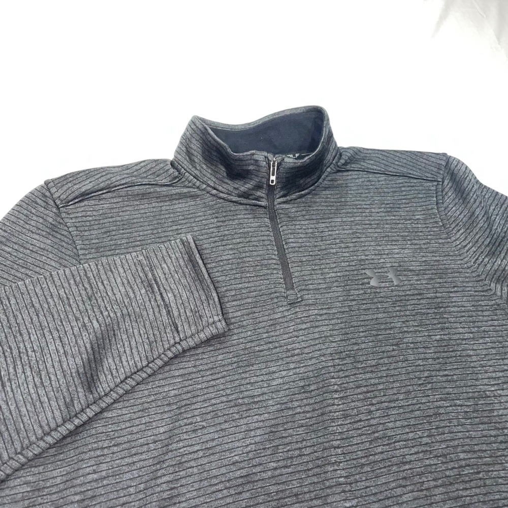 Under Armour Storm Golf Mens Large Gray Stripe Quarter Zip Pullover Sweater L